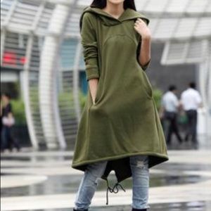 Army green sweatshirt dress. Custom made.
